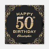 Aimant 50e anniversaire Parties scintillant noir et or ca (Devant)