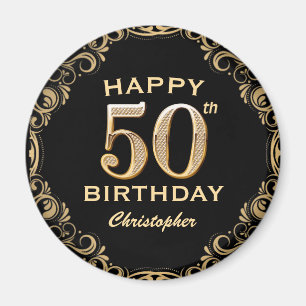 Aimant 50e anniversaire Parties scintillant noir et or ca