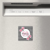 Aimant 50e anniversaire rose roses noir rayures nom (In Situ (Lave-vaisselle))