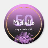 Aimant 50e anniversaire violet noir or enregistrer la dat (Devant)