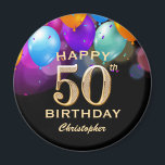 Aimant 50e fête d'anniversaire Ballons noirs et or<br><div class="desc">50e Anniversaire Noir et Or Ballons colorés et Magnet Confetti. Pour plus de personnalisation,  cliquez sur le bouton "Customiser" et utilisez notre outil de conception pour modifier ce modèle.</div>