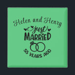 Aimant 55e anniversaire du Mariage Noms personnalisés Éme<br><div class="desc">Commémorez votre cinquante-cinquième anniversaire de mariage avec cet arrière - plan vert émeraude,  aimant personnalisé. Personnalisez les noms en texte noir à votre propre ou au couple célébrant cette étape. Idéal aussi pour une fête !</div>