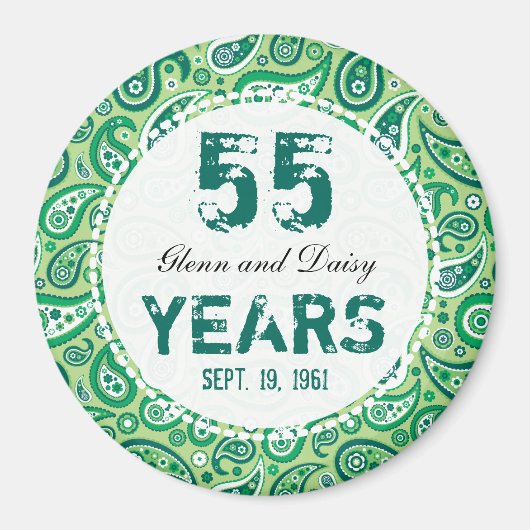 Aimant 55th Emerald Wedding Anniversary Paisley Pattern (Devant)