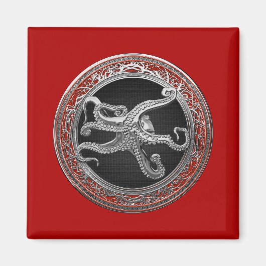 Aimant [600] Octopus d'argent sacré en posture défensive (Devant)