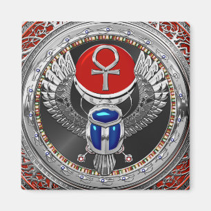 Aimant [600] Scarab à ailes en argent sacré égyptien et A