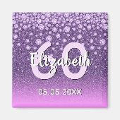 Aimant 60e anniversaire de la fête rose violet nom de la  (Devant)