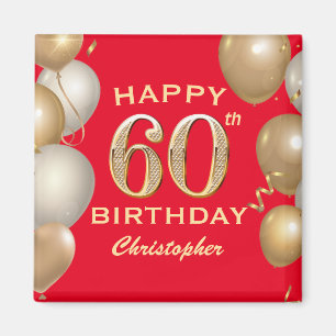 Aimant 60e Anniversaire des Ballons Rouge et Or