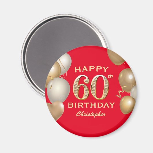 Aimant 60e Anniversaire des Ballons Rouge et Or (Recto/Verso)
