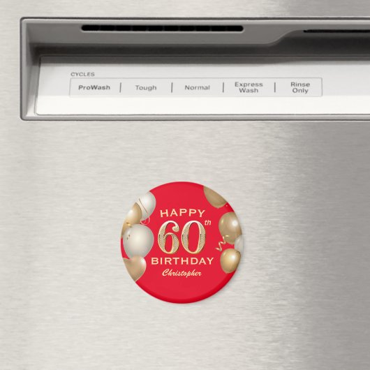 Aimant 60e Anniversaire des Ballons Rouge et Or (In Situ (Lave-vaisselle))