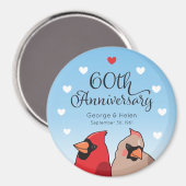 Aimant 60e anniversaire du Mariage, Cardinal Bird and Hea (Recto/Verso)