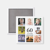 Aimant 60e anniversaire fête photo collage mec (Recto/Verso)