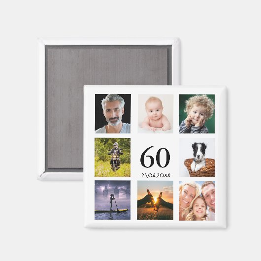 Aimant 60e anniversaire fête photo collage mec (Recto/Verso)