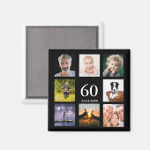 Aimant 60e anniversaire fête photo collage mec noir (Recto/Verso)
