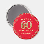 Aimant 60e anniversaire Parties scintillant rouge et or c (Recto/Verso)