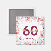 Aimant 60e anniversaire rose magnolia nom floral blanc (Recto/Verso)