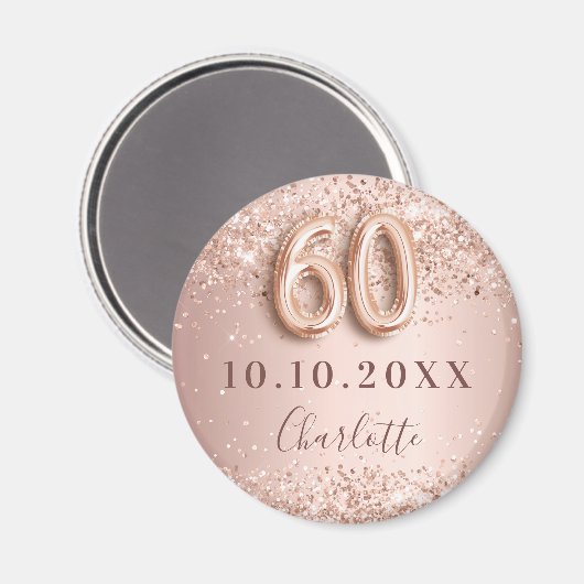 Aimant 60e anniversaire rose or blush enregistrer la date (Recto/Verso)