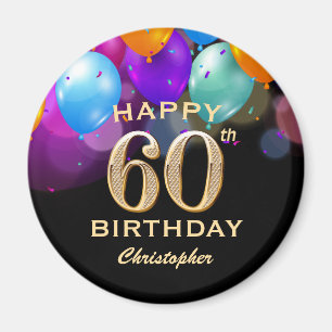 Aimant 60e fête d'anniversaire Ballons noirs et or