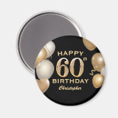 Aimant 60e fête d'anniversaire Ballons noirs et or (Recto/Verso)