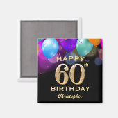 Aimant 60e fête d'anniversaire Ballons noirs et or (Recto/Verso)