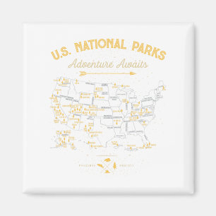 Aimant 63 Carte des parcs nationaux Parc américain Rétro 