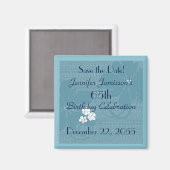 Aimant 65e anniversaire Enregistrer la date Blue Floral M (Recto/Verso)