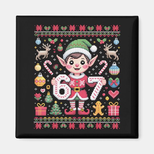 Aimant 67 Elfe de Noël Pull Ugly Mignon 6 7 Meme Noël B (Devant)