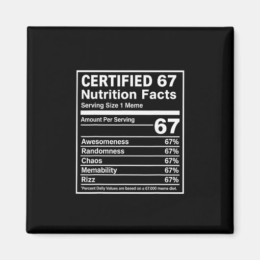 Aimant 67 faits nutritionnels drôles de mème - Six Seven (Devant)