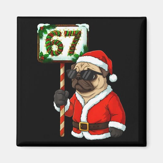 Aimant 67 Meme Drôle Six Sept Noël Pug Chien Amoureux (Devant)