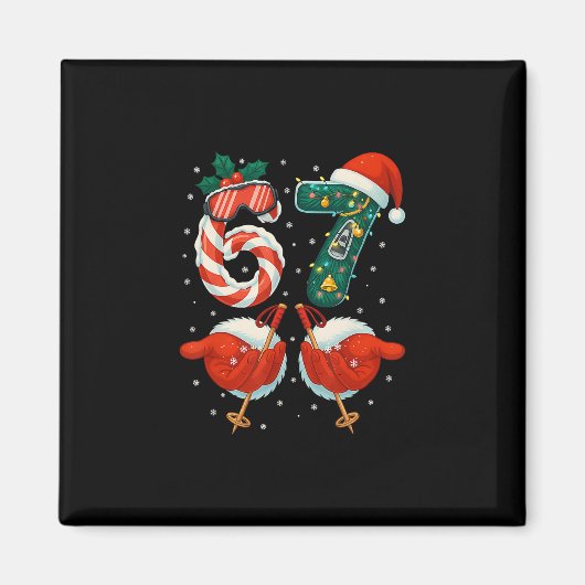Aimant 67 Noël 6 7 Mème Ski Noël Pyjama d'hiver (Devant)
