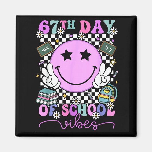 Aimant 67th Day Of School Vibes Groovy Retro 100 Days Of (Devant)