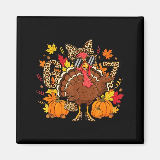 Aimant 6 7 Thanksgiving Funny Leopard Bow Turkey Six Seve (Devant)