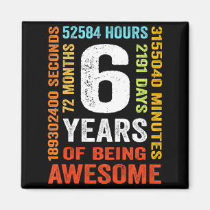 Aimant 6e anniversaire 6 ans vintage rétro 72 mois
