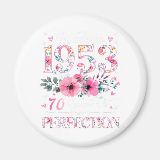 Aimant 70 Ans Fabriqué En 1953 Floral 70e Anniversaire Ca (Devant)