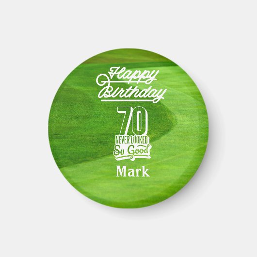 Aimant 70e anniversaire de golf pour golfeur sur herbe ve (Devant)