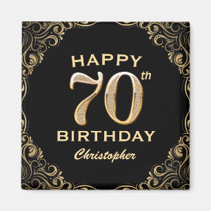 Aimant 70e anniversaire Parties scintillant noir et or ca