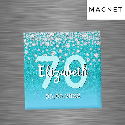 Aimant 70e anniversaire turquoise bleu parties scintillan