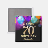 Aimant 70e fête d'anniversaire Ballons noirs et or (Recto/Verso)