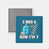 Aimant 7 ans 7ème anniversaire à carreaux j'avais 6 ans m (Recto/Verso)