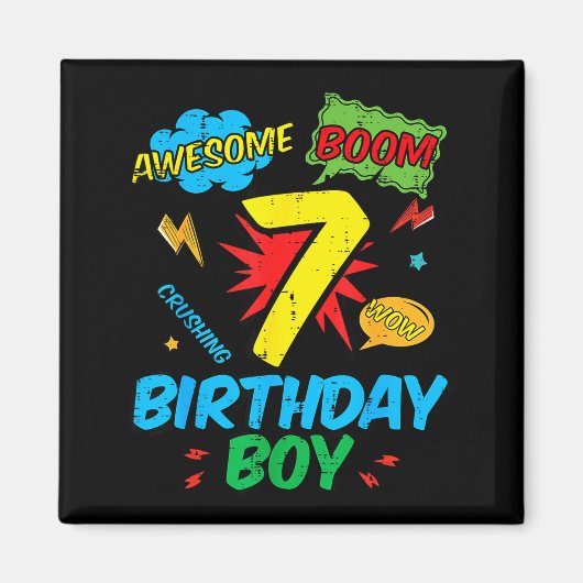 Aimant 7 Birthday Boy Comic Cool 7th Bday Superhero Party (Devant)