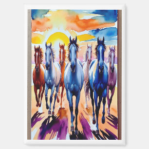 Aimant 7 Chevaux Blancs Galopant au Lever du Soleil, Déco