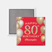 Aimant 80e Anniversaire des Ballons Rouge et Or (Recto/Verso)