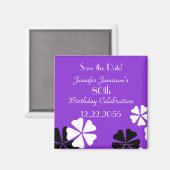 Aimant 80e anniversaire Enregistrer la date Purple Floral (Recto/Verso)