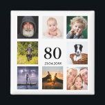 Aimant 80e anniversaire fête photo collage mec<br><div class="desc">Un aimant pour une fête de 80ème anniversaire pour un type, célébrant sa vie avec un collage de 8 de vos propres photos. Modèles pour l'âge de 80 ans et une date. Date de naissance ou date de la fête. Lettres de couleur noire. Fond blanc. Parfait comme une faveur de...</div>