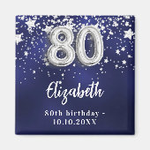 Aimant 80e anniversaire marine bleu argent étoiles (Devant)