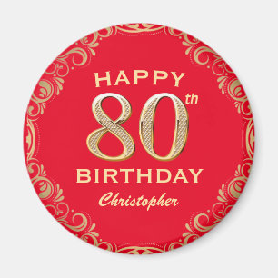 Aimant 80e anniversaire Parties scintillant rouge et or