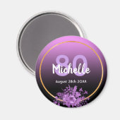 Aimant 80e anniversaire violet or noir enregistrer la dat (Recto/Verso)