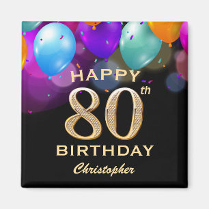 Aimant 80e fête d'anniversaire Ballons noirs et or