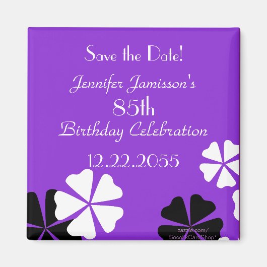 Aimant 85e anniversaire Enregistrer la date Purple Floral (Devant)