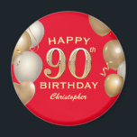 Aimant 90e Anniversaire des Ballons rouges et or<br><div class="desc">90e Anniversaire Party Ballons rouges et or et Aimant Confetti. Pour plus de personnalisation,  cliquez sur le bouton "Customiser" et utilisez notre outil de conception pour modifier ce modèle.</div>