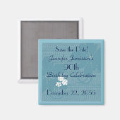 Aimant 90e anniversaire Enregistrer la date Blue Floral M (Recto/Verso)